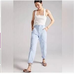 Anthropologie Maeve Tapered Cargo Pants Blue Cropped High Rise Size 14